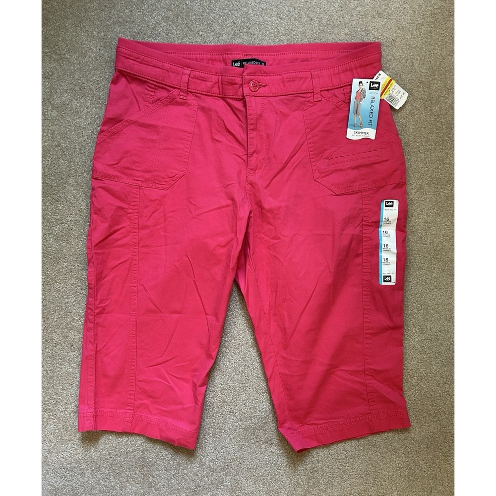 LEE Relaxed Fit Pink Skimmer Shorts Cotton Spandex Stretch Solid Womens 16